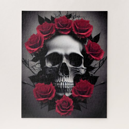 Beautiful Dark and Gothic Roses Skull Sigil Jigsaw Puzzle