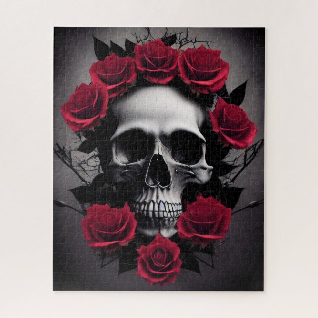 Beautiful Dark and Gothic Roses Skull Sigil Jigsaw Puzzle (Vertical)
