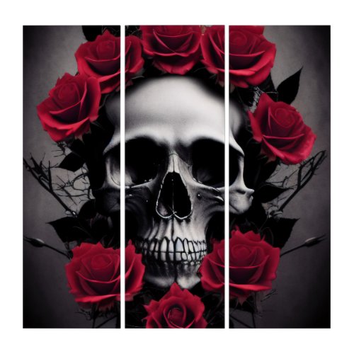 Beautiful Dark and Gothic Roses Skull Sigil Triptych