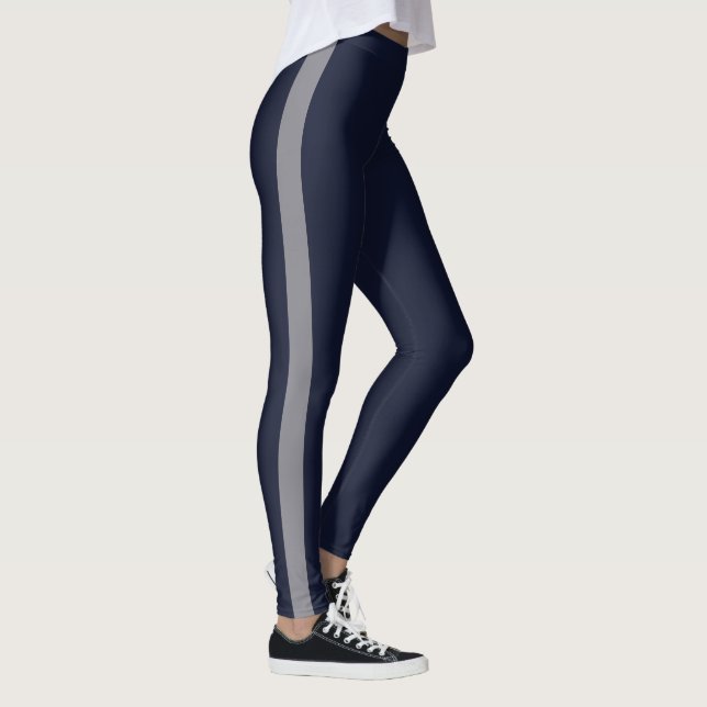 Beautiful Dark Blue Gray Stripe Leggings (Right)