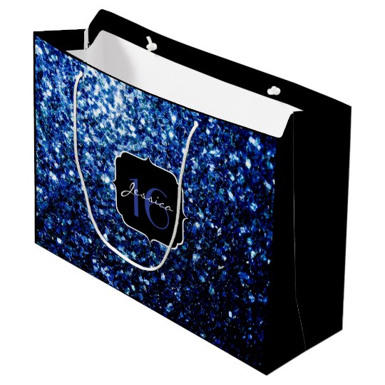 Beautiful Dark Blue sparkles Sweet 16 Large Gift Bag