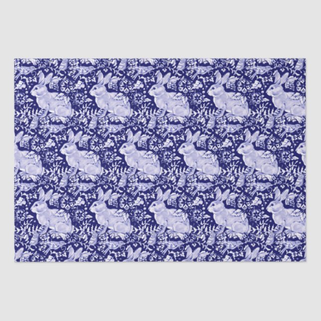 Beautiful Dark Blue & White Rabbit Dedham Delft Tissue Paper (Front)