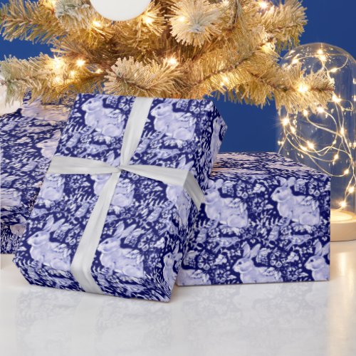 Beautiful Dark Blue  White Rabbit Dedham Delft Wrapping Paper