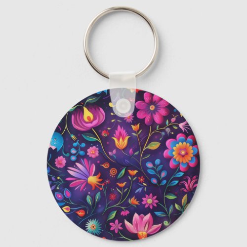 Beautiful dark floral design keychain