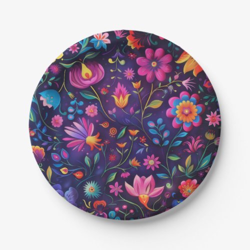 Beautiful dark floral design paper plates