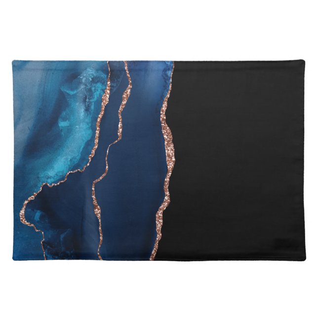 Beautiful dark geode pattern & faux golden glitter cloth placemat (Front)