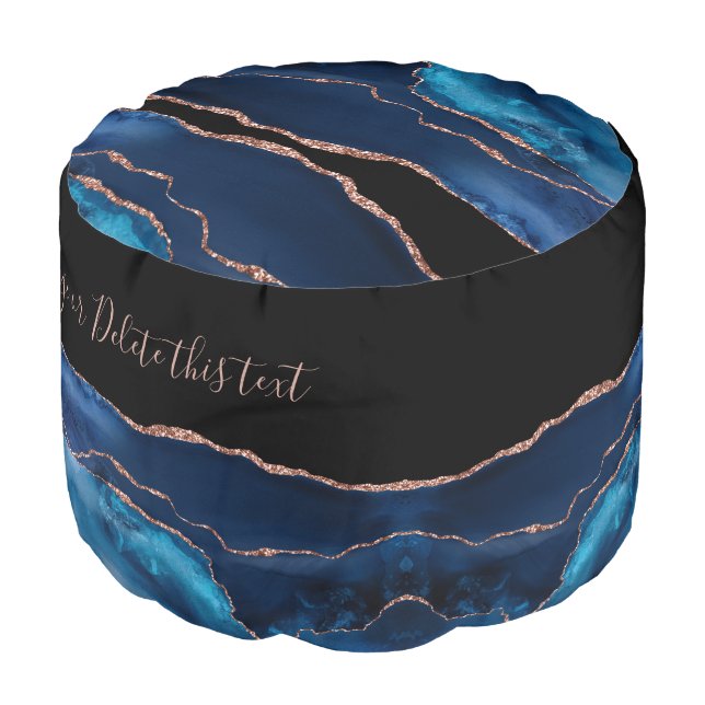 Beautiful dark geode pattern & faux golden glitter pouf (Angled Front)