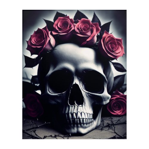 Beautiful Dark  Gothic Rose Skull Acrylic Print