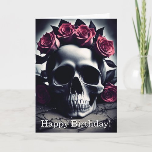  Beautiful Dark  Gothic Rose Skull Birthday Card