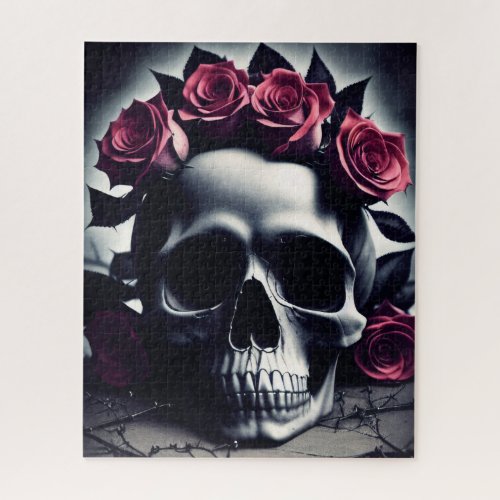 Beautiful Dark  Gothic Rose Skull Jigsaw Puzzle