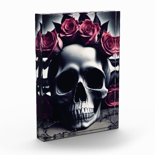 Beautiful Dark  Gothic Rose Skull Photo Block