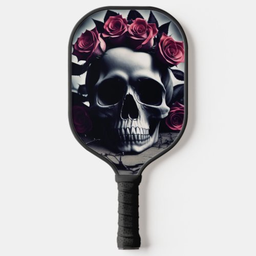 Beautiful Dark  Gothic Rose Skull Pickleball Paddle