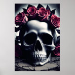 Beautiful Dark & Gothic Rose Skull Poster<br><div class="desc">A dark and gothic painting of a human skull surrounded by pale gothic roses and petals,  featuring a creepy desaturated gothic atmosphere and otherworldly atmosphere,  this gothic poster is perfect for lovers of dark gothic skulls and dark romantic gothic flowers and roses.</div>