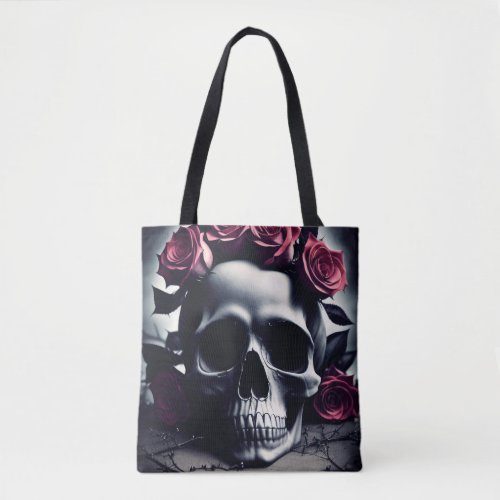 Beautiful Dark  Gothic Rose Skull Tote Bag