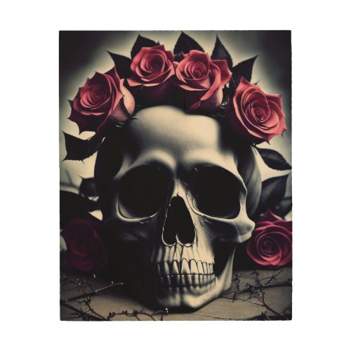 Beautiful Dark  Gothic Rose Skull Wood Wall Art