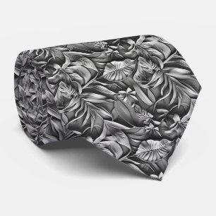 Beautiful Dark Gray Leaf Pattern Faux Leather  Neck Tie