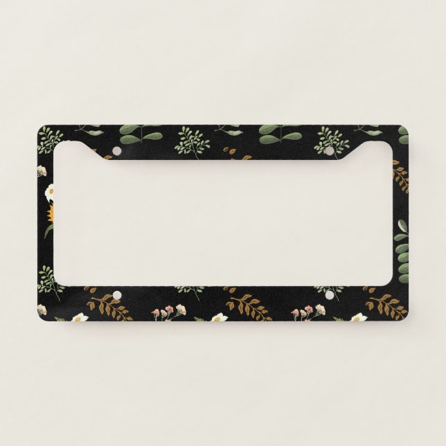Beautiful dark moody botanical print license plate frame (Front)