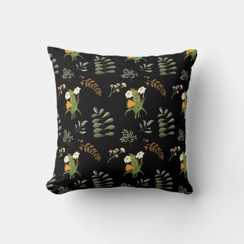 Beautiful dark moody botanical print throw pillow