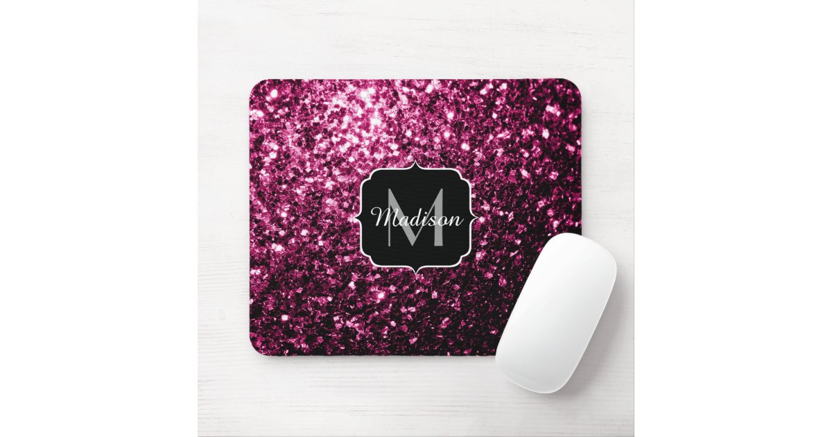 Beautiful Dark Pink Glitter Sparkles Monogram Mouse Pad Zazzle Com
