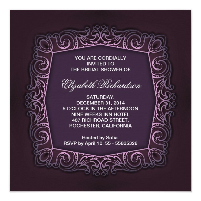 beautiful dark purple bridal shower invitation