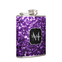 Beautiful Dark Purple glitter sparkles Monogram Hip Flask Beautiful Dark Purple glitter sparkles Monogram Hip Flask