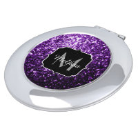 Beautiful Dark Purple glitter sparkles Monogram Makeup Mirror