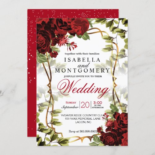 Beautiful Dark Red Floral Wedding Invitation