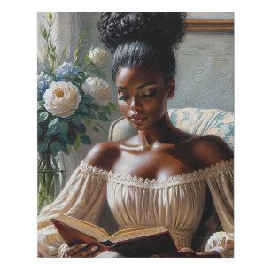 Beautiful Dark-Skinned Woman Reading Faux Canvas Print