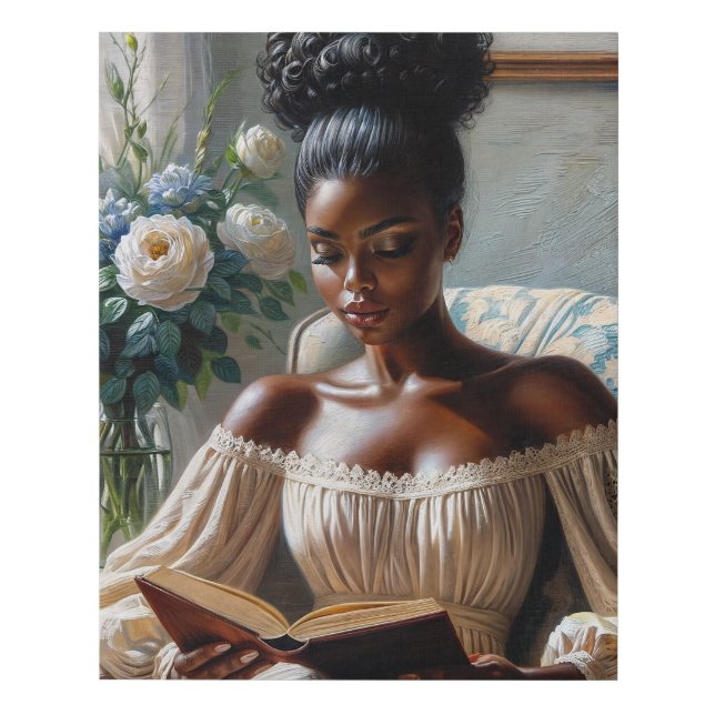 Beautiful Dark-Skinned Woman Reading  Faux Canvas Print (Front)
