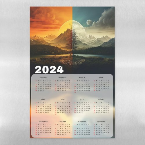 Beautiful Day and Night Illustration 2024 Calendar Magnetic Dry Erase Sheet