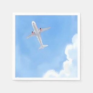 Beautiful Day Blue Sky Clouds Plane Watercolor Napkins