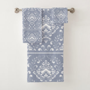 Beautiful dblue gray and white floral pattern bath bath towel set