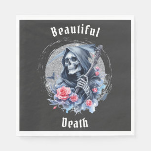 Beautiful Death Vintage Grim Reaper Floral Glitter Napkins