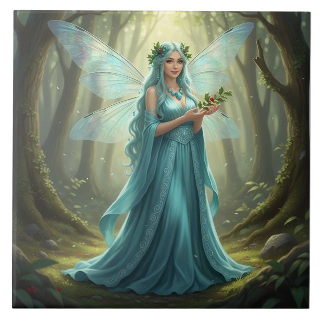 Beautiful December Turquoise Fairy Ceramic Tile (Front)