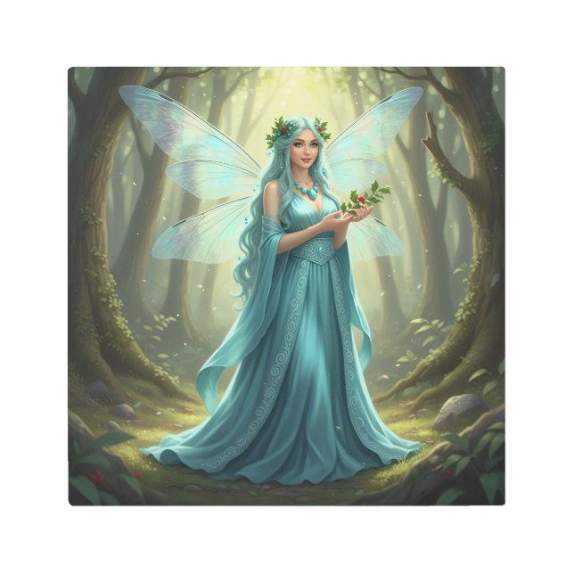 Beautiful December Turquoise Fairy Metal Print (Front)