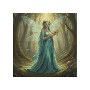 Beautiful December Turquoise Fairy Wood Wall Art