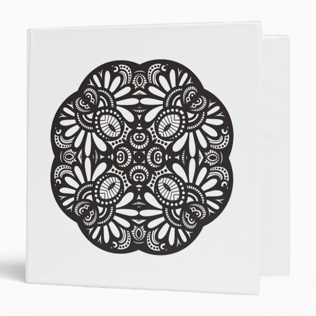 Beautiful Deco Black Square Doodle 3 Ring Binder (Front/Inside)