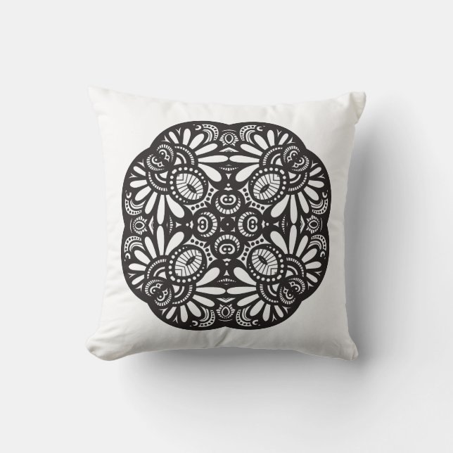 Beautiful Deco Black Square Doodle Throw Pillow (Front)