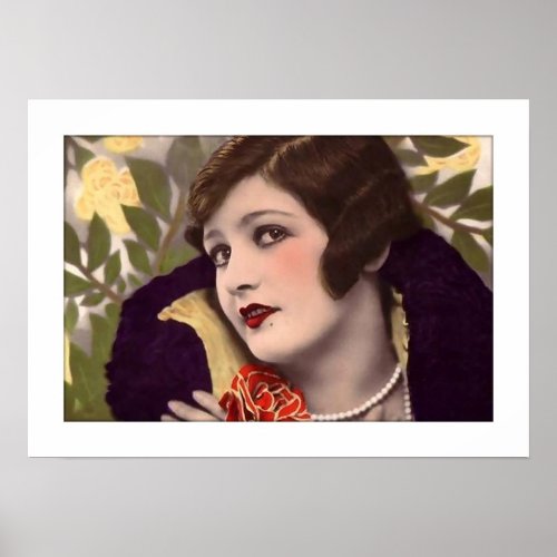 beautiful deco lady with rose poster