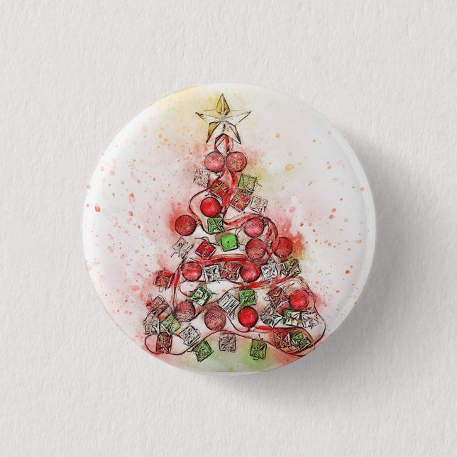 Beautiful  Decorated Christmas Tree  Button (Front)