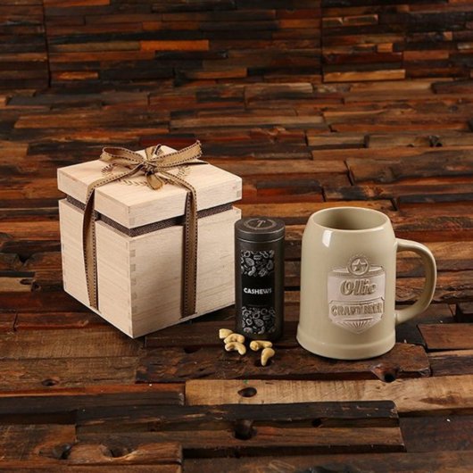 Beautiful Decorated Wooden and Ceramic Beer Stein (Front)