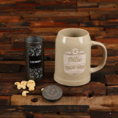 Beautiful Decorated Wooden and Ceramic Beer Stein (Front)