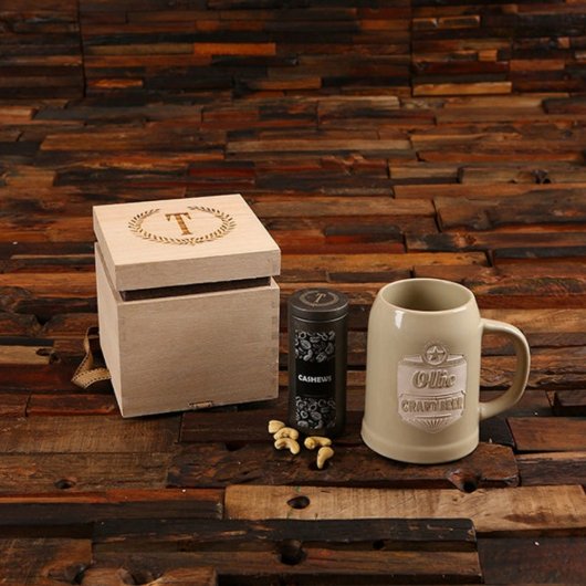 Beautiful Decorated Wooden and Ceramic Beer Stein (Front)