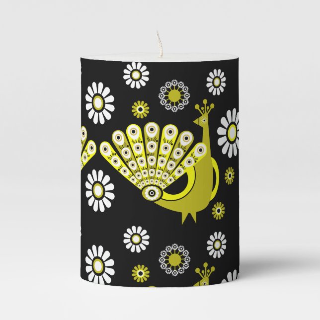 Beautiful Decorative Peacock Pillar Candle (Front)