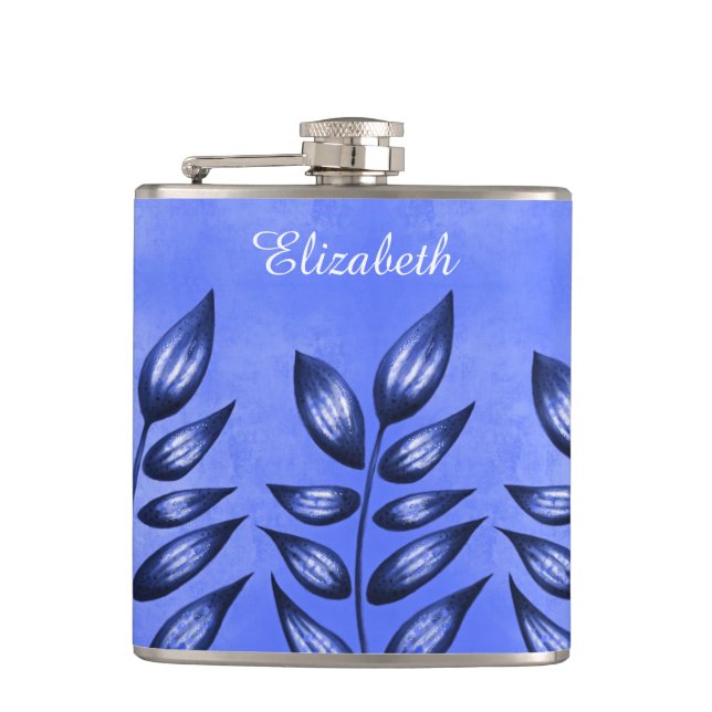 Beautiful Decorative Plant With Pointy Leaves Blue Hip Flask (Front)