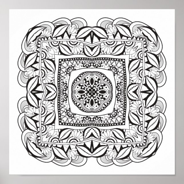 Beautiful Decorative Square Doodle 2 Poster (Front)