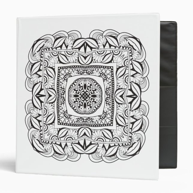 Beautiful Decorative  Square Doodle 3 Ring Binder (Front/Inside)