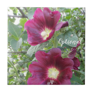 Beautiful Deep Red Flowers and Green Leaves Ceramic Tile