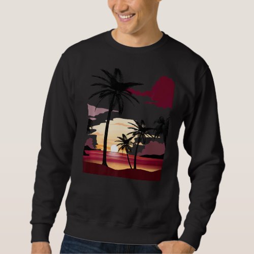 Beautiful Deep Red Sunset With Silhouetted Palm Tr Sweatshirt