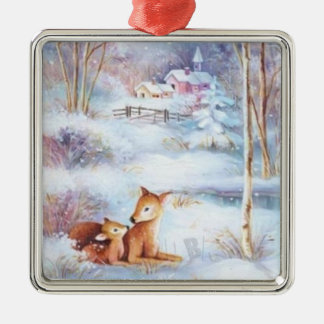 Beautiful Deer and Fawn Christmas Tree Metal Ornament